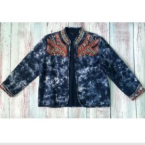 Indigo Moon Women's Artisan Embroidered Beaded Tie Dye Jacket Size L